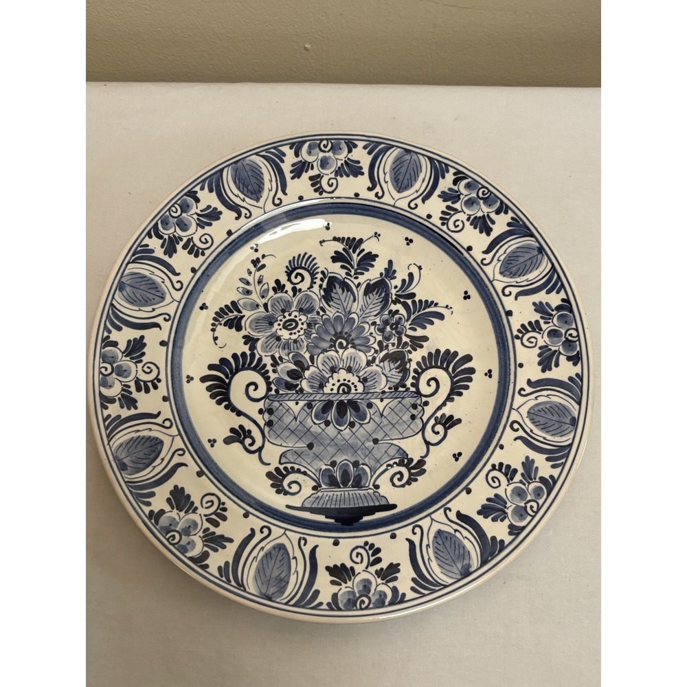 Delft Holland Hand Painted Blue White Floral Decorative Wall Plate 10.5"